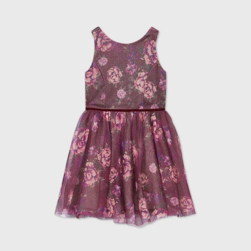Zenzi Girls Red Burgundy Floral Tulle Floral Shimmer Dress New Size XS 4/5